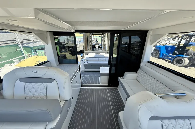  Yacht Photos Pics Interior of 2023 Regal 36 XO yacht with luxurious seating and modern design.