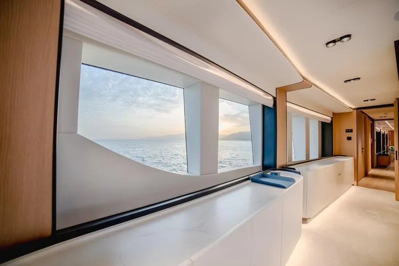  Yacht Photos Pics Luxurious interior of 2027 Majesty 112 Terrace yacht with ocean view.