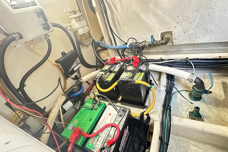  Yacht Photos Pics Engine room of 2008 Luhrs 31 Hard Top IPS with batteries and wiring.