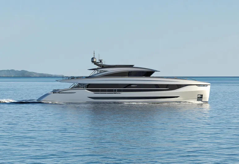  Yacht Photos Pics Luxury ISA GT33 yacht cruising on calm waters, 2026 model.