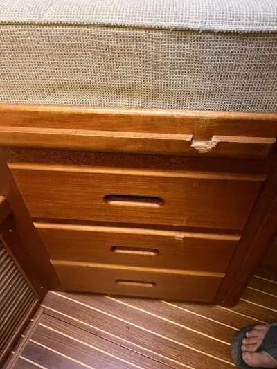 Lio Kai Yacht Photos Pics Wooden drawers on 1999 Grand Banks Eastbay 38 boat interior.
