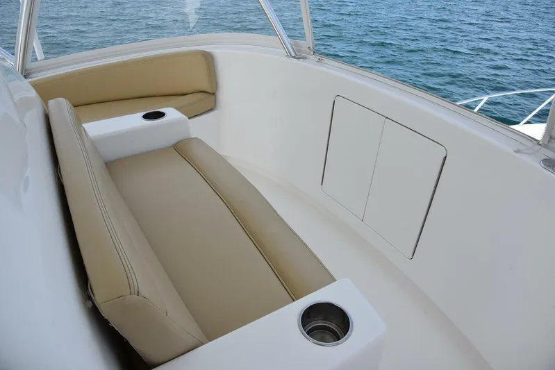 My Way Yacht Photos Pics 2019 Viking 44 Convertible boat seating area with ocean view.