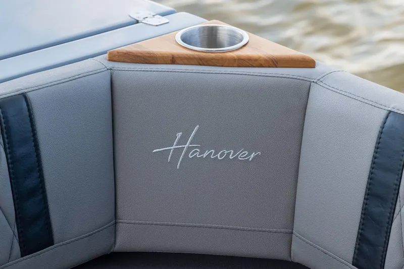  Yacht Photos Pics Luxurious Hanover 387 boat seating with cup holder, 2025 model.