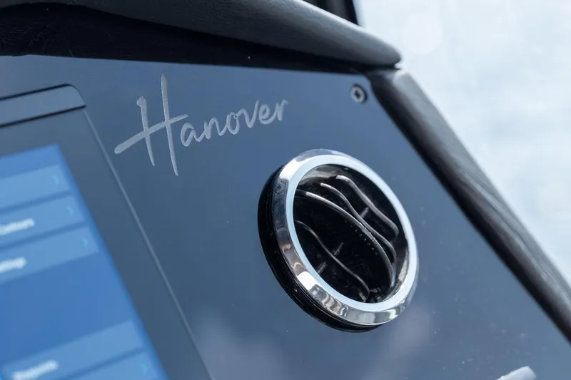  Yacht Photos Pics Dashboard of 2025 Hanover 387 with air vent and touchscreen display.