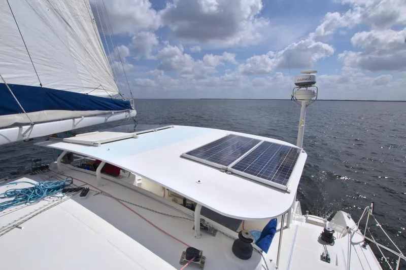 Route 66 Yacht Photos Pics Sailing catamaran with solar panels on deck, Dolphin 460 Sail Cat, 2005 model.