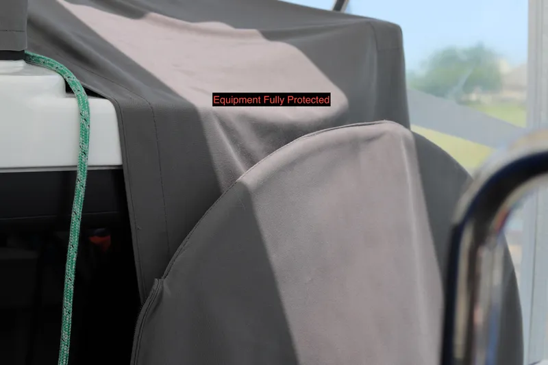 Why Knot Yacht Photos Pics Covered equipment on a Robertson Leopard 2020, labeled "Equipment Fully Protected."