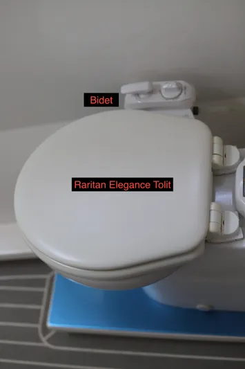 Why Knot Yacht Photos Pics Raritan Elegance toilet with bidet attachment on Robertson Leopard 2020 model.