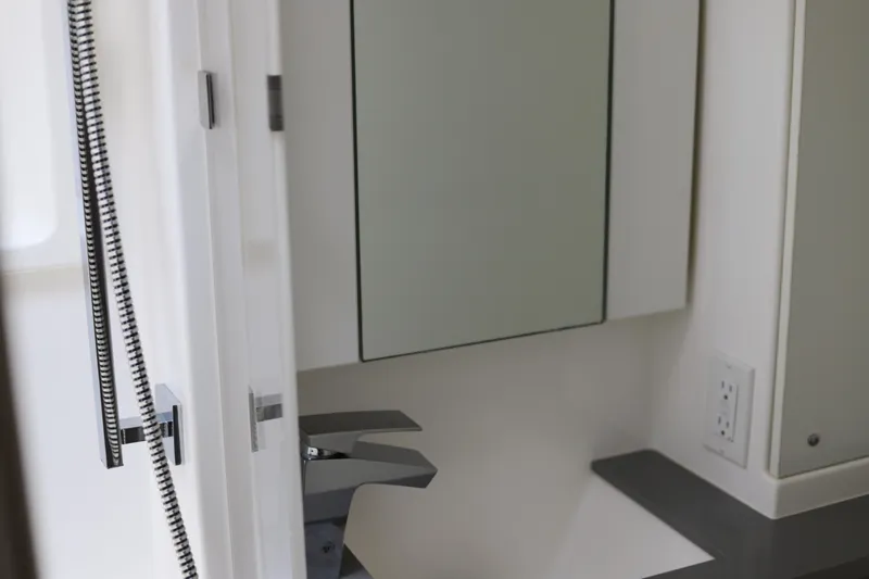 Why Knot Yacht Photos Pics Modern bathroom interior with sleek fixtures, Robertson Leopard 2020 model.