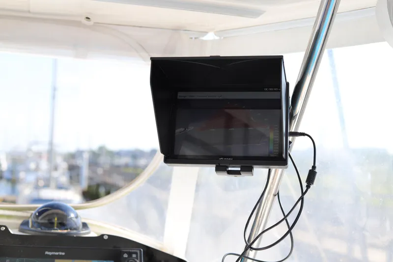 Why Knot Yacht Photos Pics Boat navigation screen on a 2020 Robertson Leopard yacht, displaying marine data.