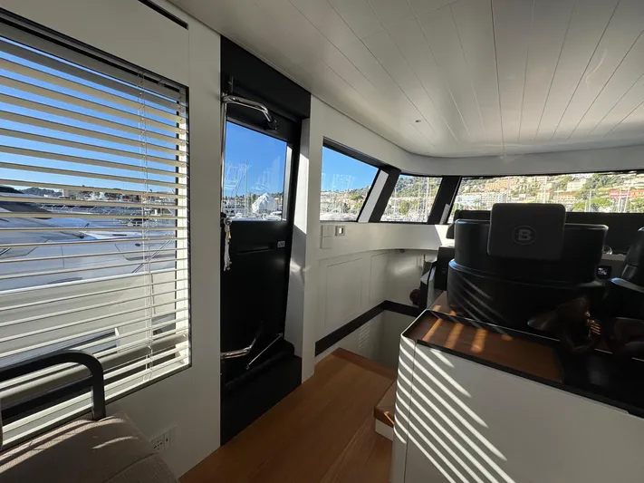  Yacht Photos Pics Interior of 2022 Bluegame BGX70 yacht with modern design and large windows.