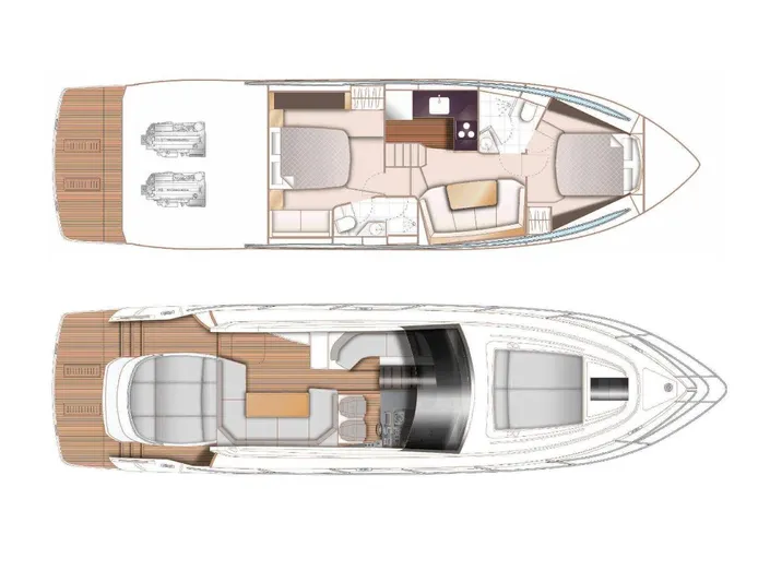  Yacht Photos Pics 2023 Princess V50 Open yacht floor plan, showcasing interior and deck layout.