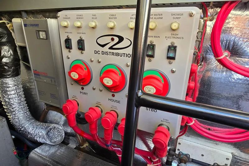  Yacht Photos Pics DC distribution panel in a 2003 Regal Commodore 4260 boat engine room.