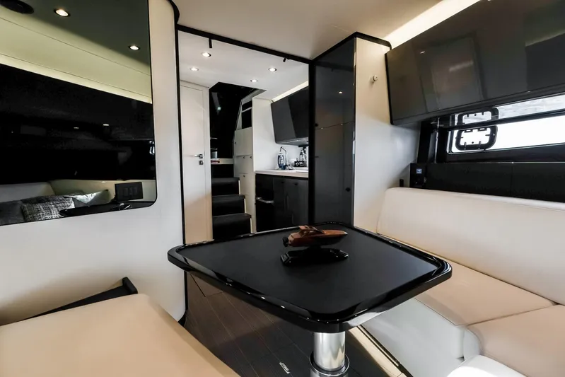  Yacht Photos Pics Luxurious interior of 2025 Azimut Verve 42 yacht with modern furnishings and sleek design.