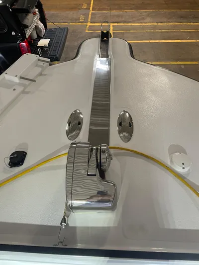  Yacht Photos Pics 2017 Custom Carolina Style boat deck with chrome fittings and yellow rope