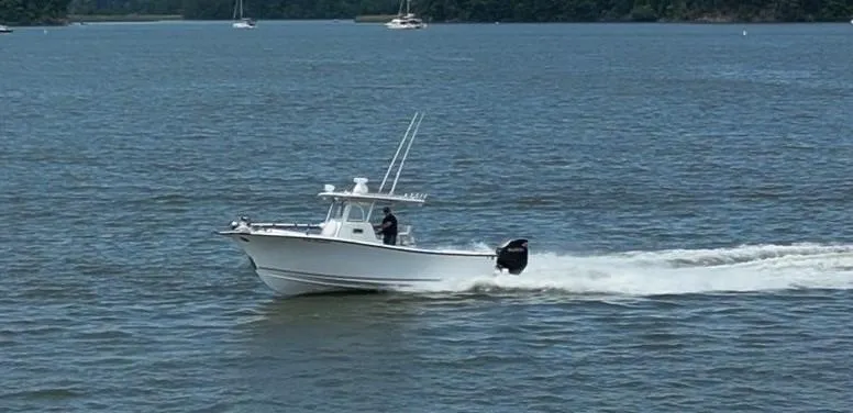  Yacht Photos Pics Custom 2017 Carolina Style boat cruising on a lake.