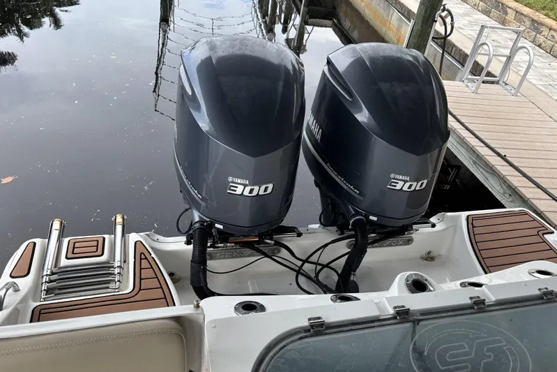  Yacht Photos Pics 2017 Sea Fox 288 Commander with twin Yamaha 300 engines at dock.