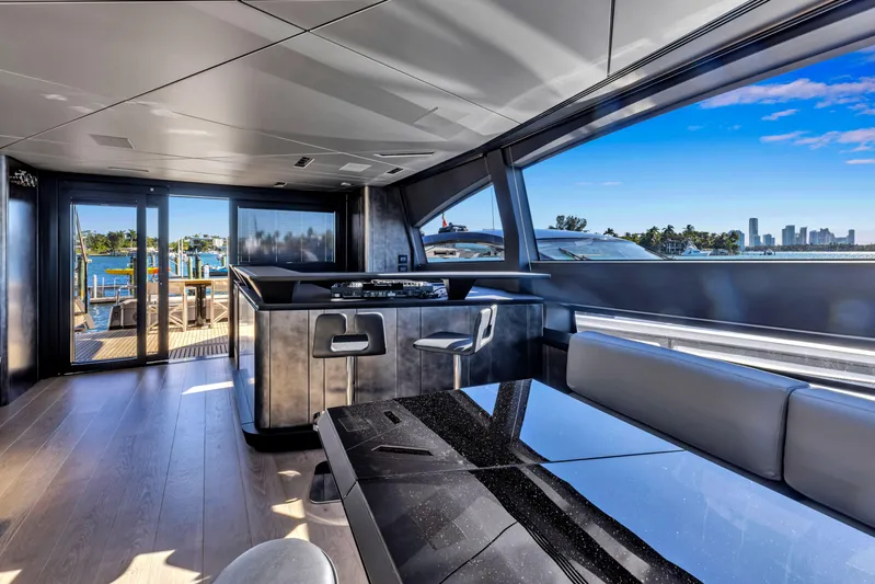  Yacht Photos Pics Luxurious interior of 2025 Pershing GTX 80 yacht with modern design and waterfront view.