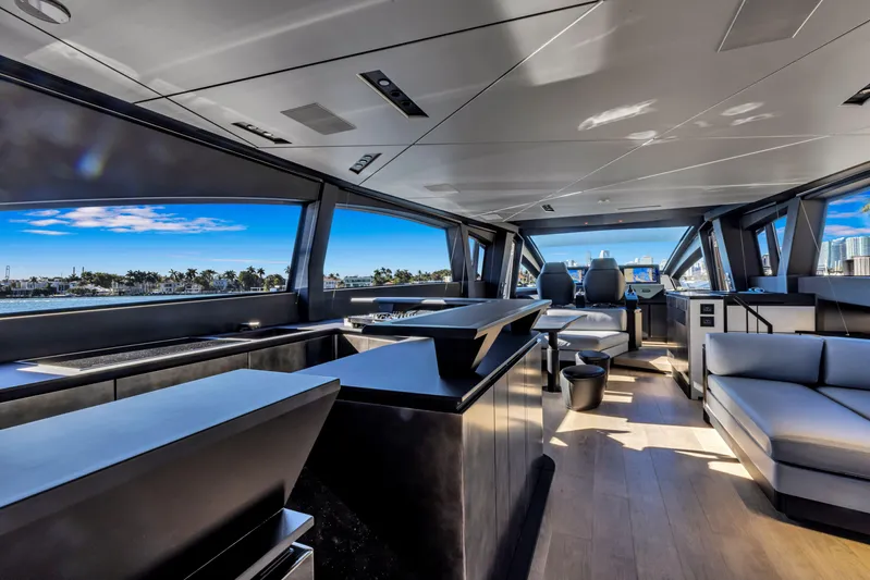  Yacht Photos Pics Luxurious interior of 2025 Pershing GTX 80 yacht with modern design and panoramic windows.