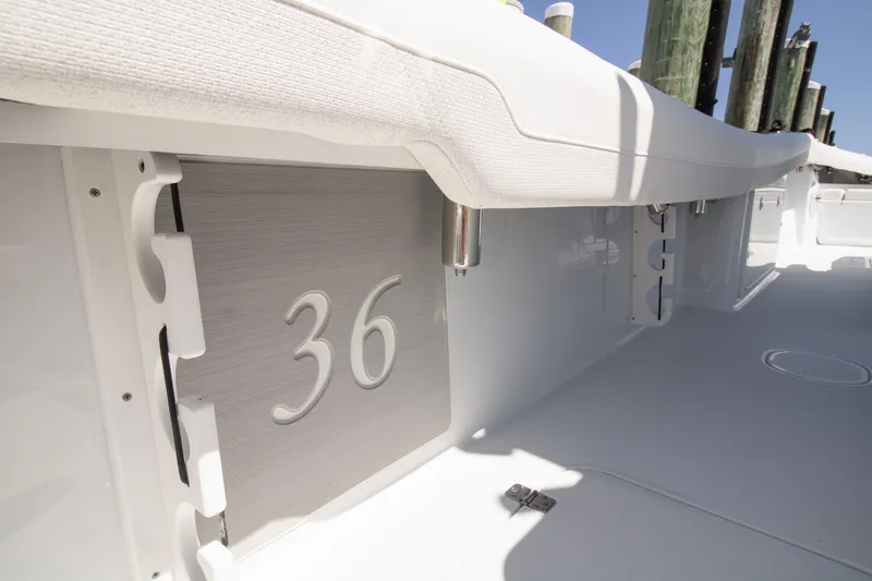  Yacht Photos Pics 2026 Yellowfin 36 Offshore boat interior detail with sleek design and modern features.