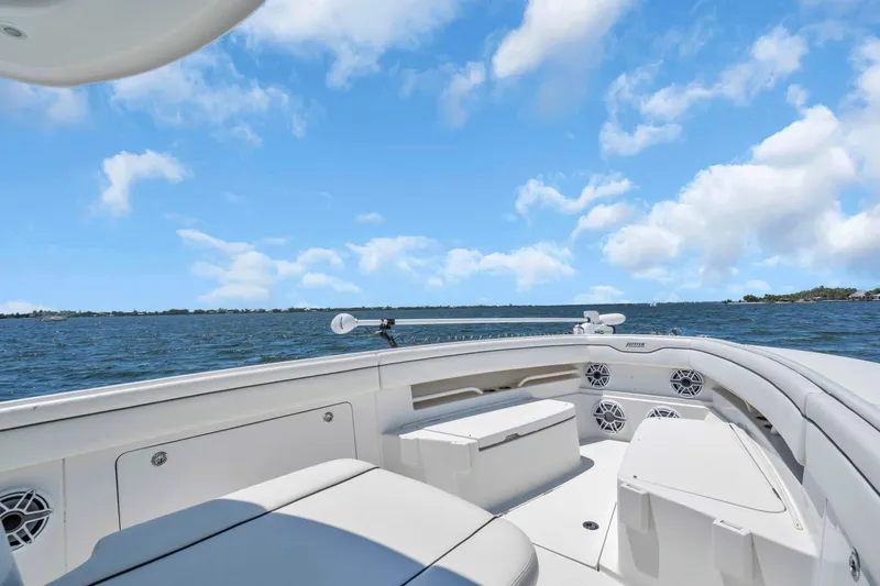  Yacht Photos Pics 2017 Jupiter 34 FS boat interior with ocean view under blue sky.