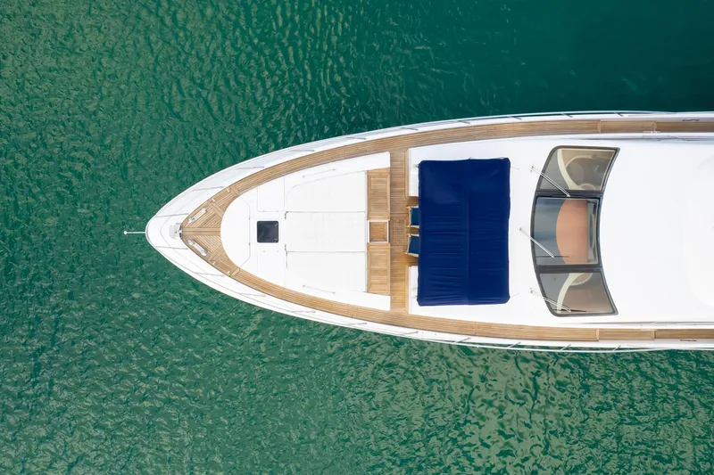  Yacht Photos Pics Aerial view of 2006 Azimut 98 Leonardo yacht on turquoise water.