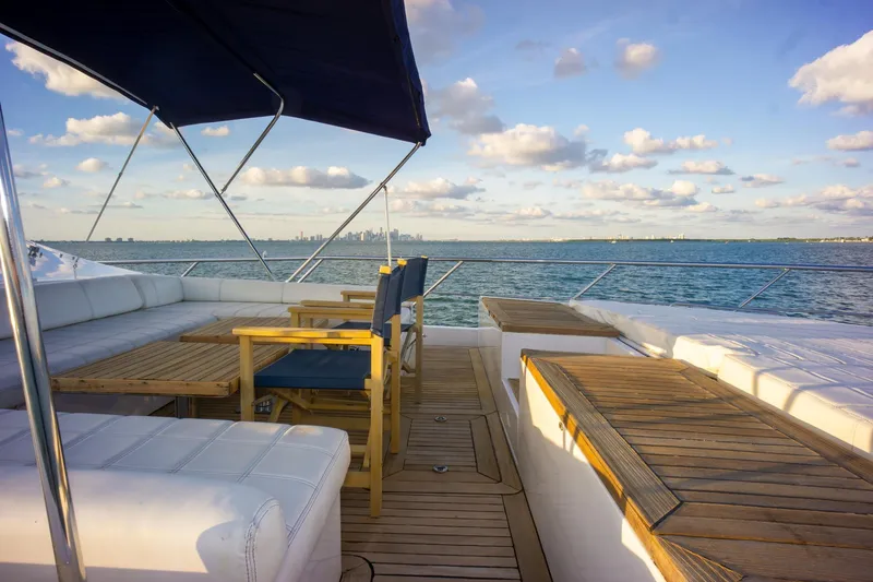  Yacht Photos Pics Luxury deck of 2006 Azimut 98 Leonardo yacht with ocean view and seating area.