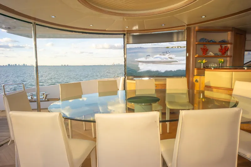  Yacht Photos Pics Luxurious interior of 2006 Azimut 98 Leonardo yacht with ocean view.