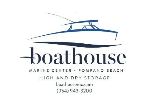 Sammy G Yacht Photos Pics Boathouse Marine Center logo with boat illustration, Pompano Beach, high and dry storage services.