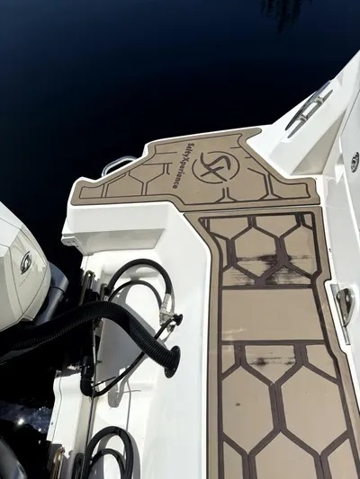 Salty Xperience Yacht Photos Pics 2020 Sea Ray 320 Sundancer OB Coupe swim platform with custom decking.