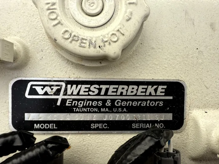 Salty Xperience Yacht Photos Pics Westerbeke engine label on 2020 Sea Ray 320 Sundancer OB Coupe.