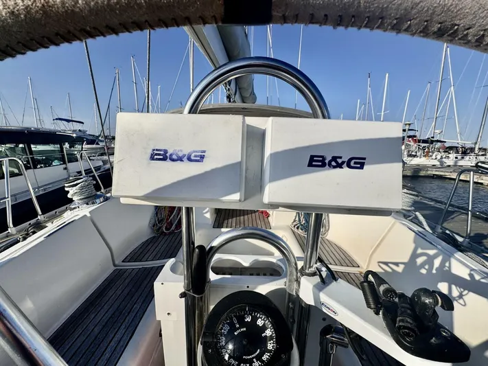  Yacht Photos Pics Cockpit of 1991 Beneteau 45 First sailboat with B&G navigation equipment.