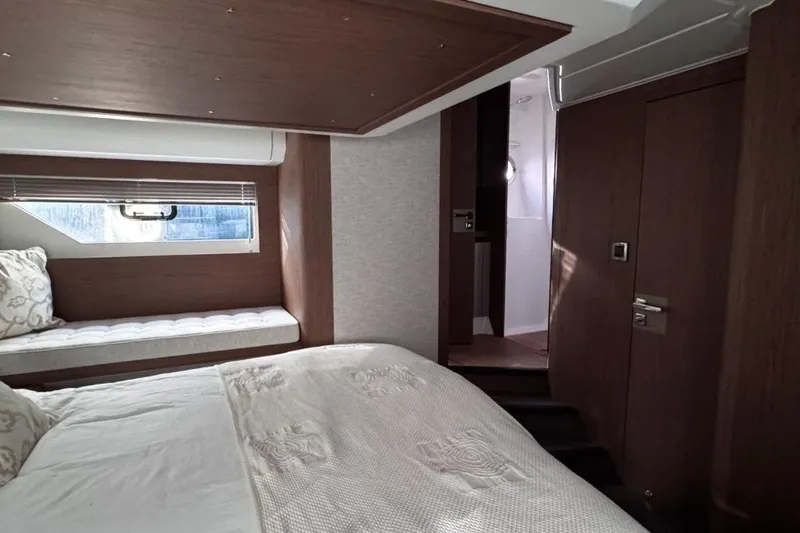  Yacht Photos Pics Luxurious cabin interior of 2018 Beneteau Gran Turismo 50 Sportfly yacht.