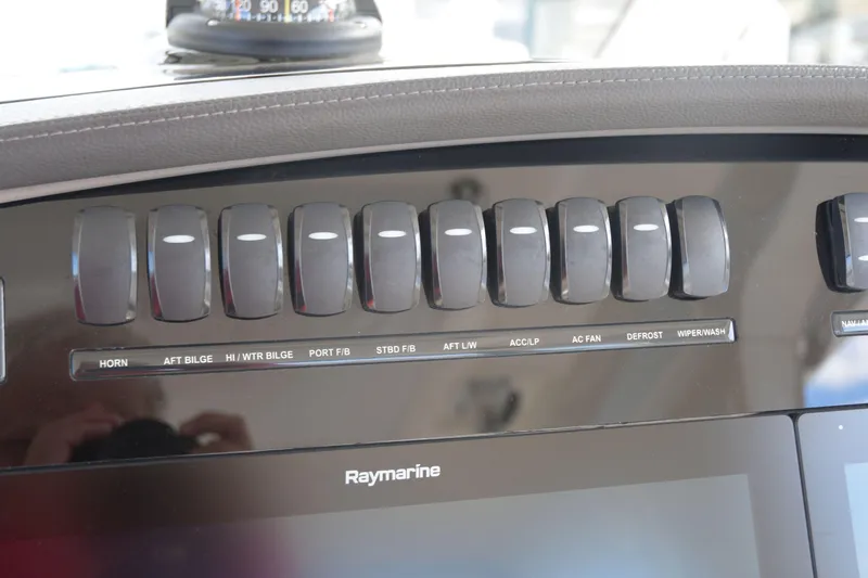  Yacht Photos Pics Control panel of 2020 Boston Whaler 350 Realm with Raymarine display.