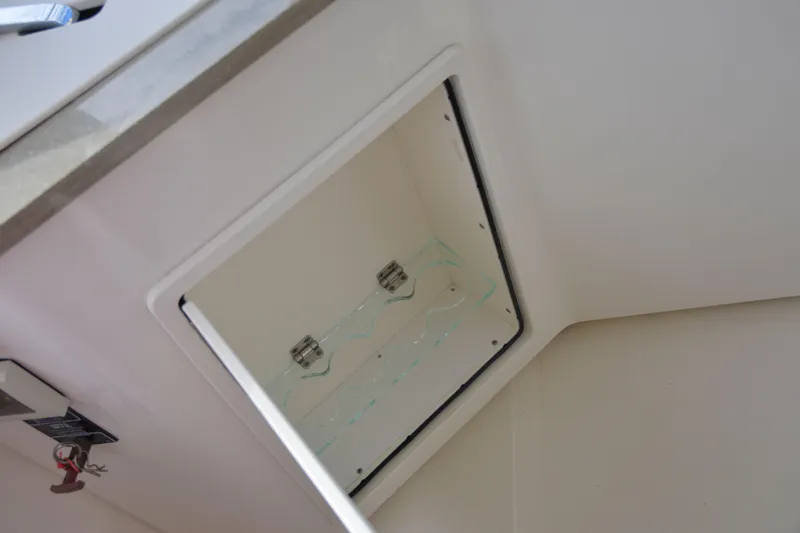  Yacht Photos Pics Open storage compartment on a 2020 Boston Whaler 350 Realm boat.