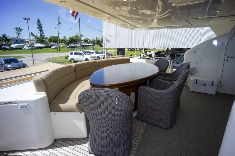 Paladin Yacht Photos Pics Luxurious outdoor seating on 2000 Ferretti Yachts Custom Line 94.