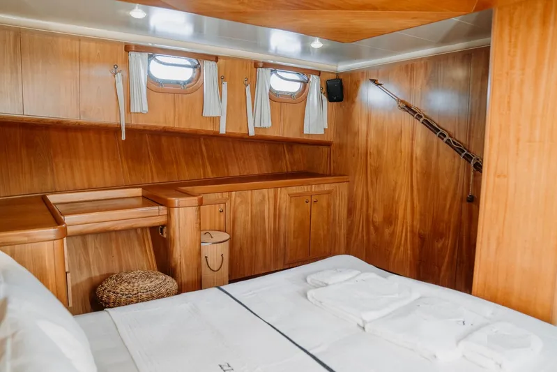  Yacht Photos Pics Luxurious wooden cabin interior of a 2005 custom-made gulet yacht.