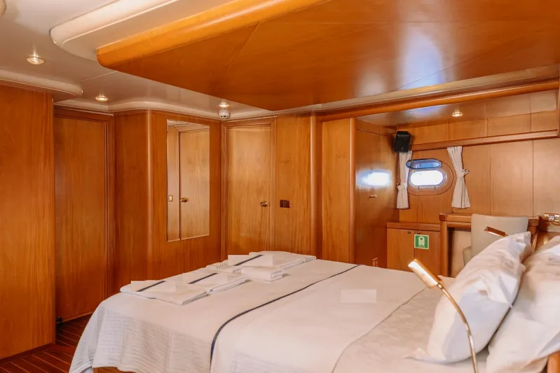  Yacht Photos Pics Luxurious wooden cabin interior of a 2005 custom-made 30M gulet yacht.