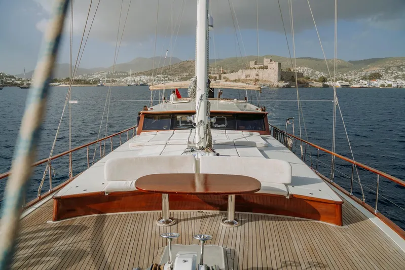  Yacht Photos Pics Custom 30M gulet yacht on serene waters with distant castle view, 2005 model.