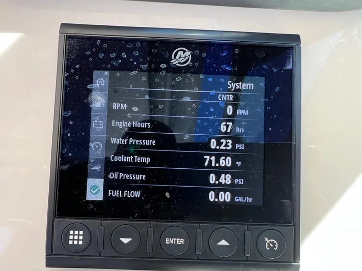  Yacht Photos Pics Display screen showing engine metrics of 2022 Boston Whaler 240 Vantage boat.