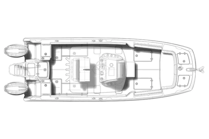 57562 235te Sf Yacht Photos Pics Manufacturer Provided Image: Top view of 2026 World Cat 235 TE boat layout, featuring dual engines and central console.