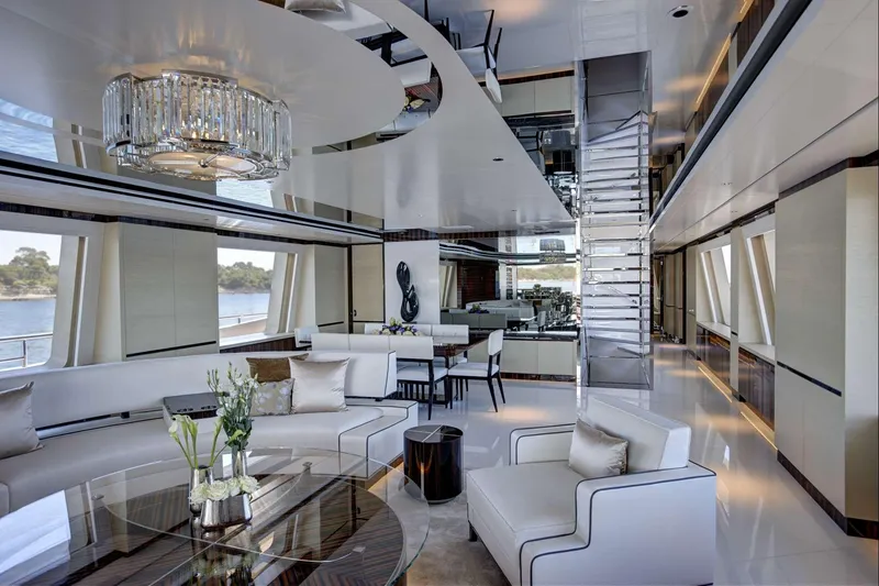 Excellence V Yacht Photos Pics Luxurious interior of 2014 Feadship EXCELLENCE V yacht with modern decor and elegant furnishings.