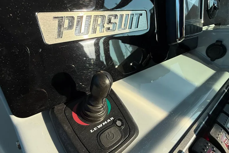  Yacht Photos Pics Control panel of 2019 Pursuit DC 325 Dual Console boat with Lewmar joystick.