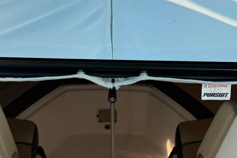  Yacht Photos Pics 2019 Pursuit DC 325 Dual Console boat with Sunbrella cover detail.