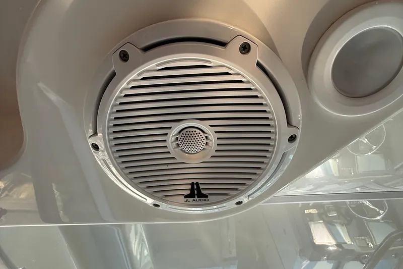  Yacht Photos Pics JL Audio speaker on 2019 Pursuit DC 325 Dual Console boat ceiling.
