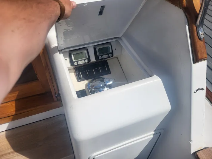 Hailey Girl Yacht Photos Pics Control panel of a 1989 Ocean Yachts 48, featuring gauges and switches.