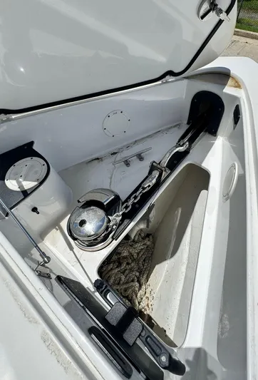  Yacht Photos Pics Open anchor compartment of 2019 Nor-Tech 390 Sport Center Console boat.