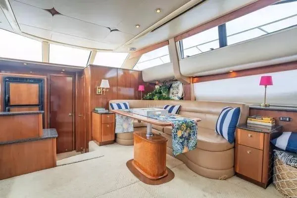 Bella Vita Yacht Photos Pics Luxurious interior of 2007 Meridian 459 Motoryacht with elegant seating and decor.