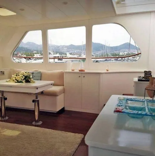  Yacht Photos Pics Luxurious 2017 Custom GULET yacht interior with elegant seating and scenic marina view.
