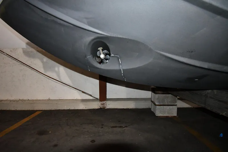  Yacht Photos Pics Close-up of 2023 Beneteau Flyer 9 SUNdeck hull in storage.