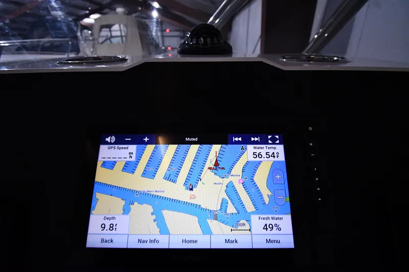  Yacht Photos Pics Beneteau Flyer 9 SUNdeck 2023 GPS display showing navigation and water temperature.